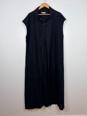Bryn Walker Jacket Womens XL Black Linen Sleeveless Long Duster Tunic Loose Fit